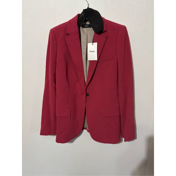 Brand New Theory Women's Size 2 Red Classic Cut Single Button Blazer Jacket Coat - Picture 1 of 7